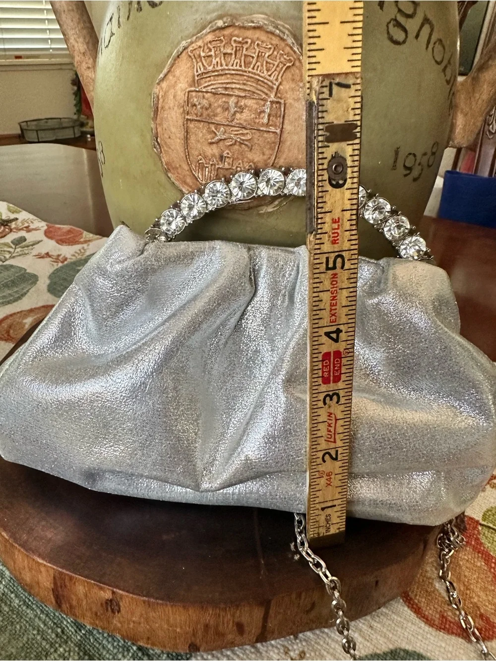 Silver Crystal-Handle Evening Clutch